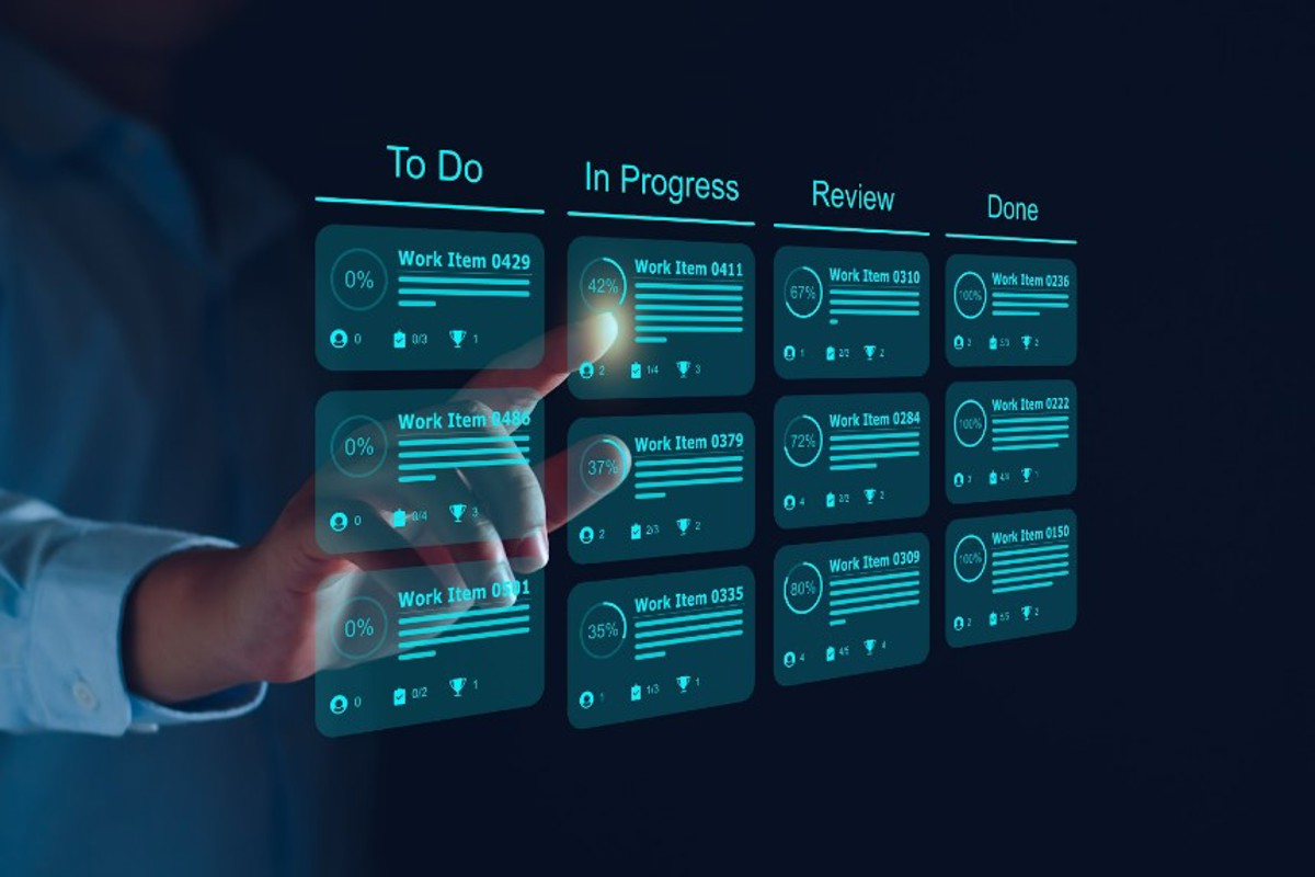 A hand selects an item from a simulated Wi-Fi deployment project plan.