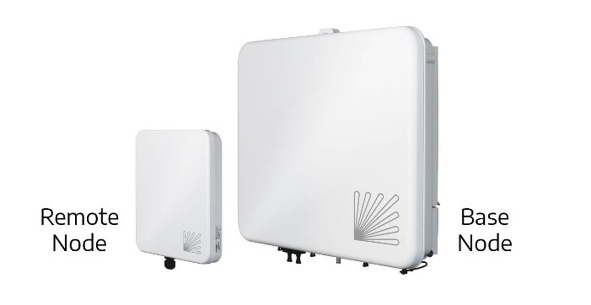 Photos of Tarana’s remote node and base node for wireless point to multipoint communication.